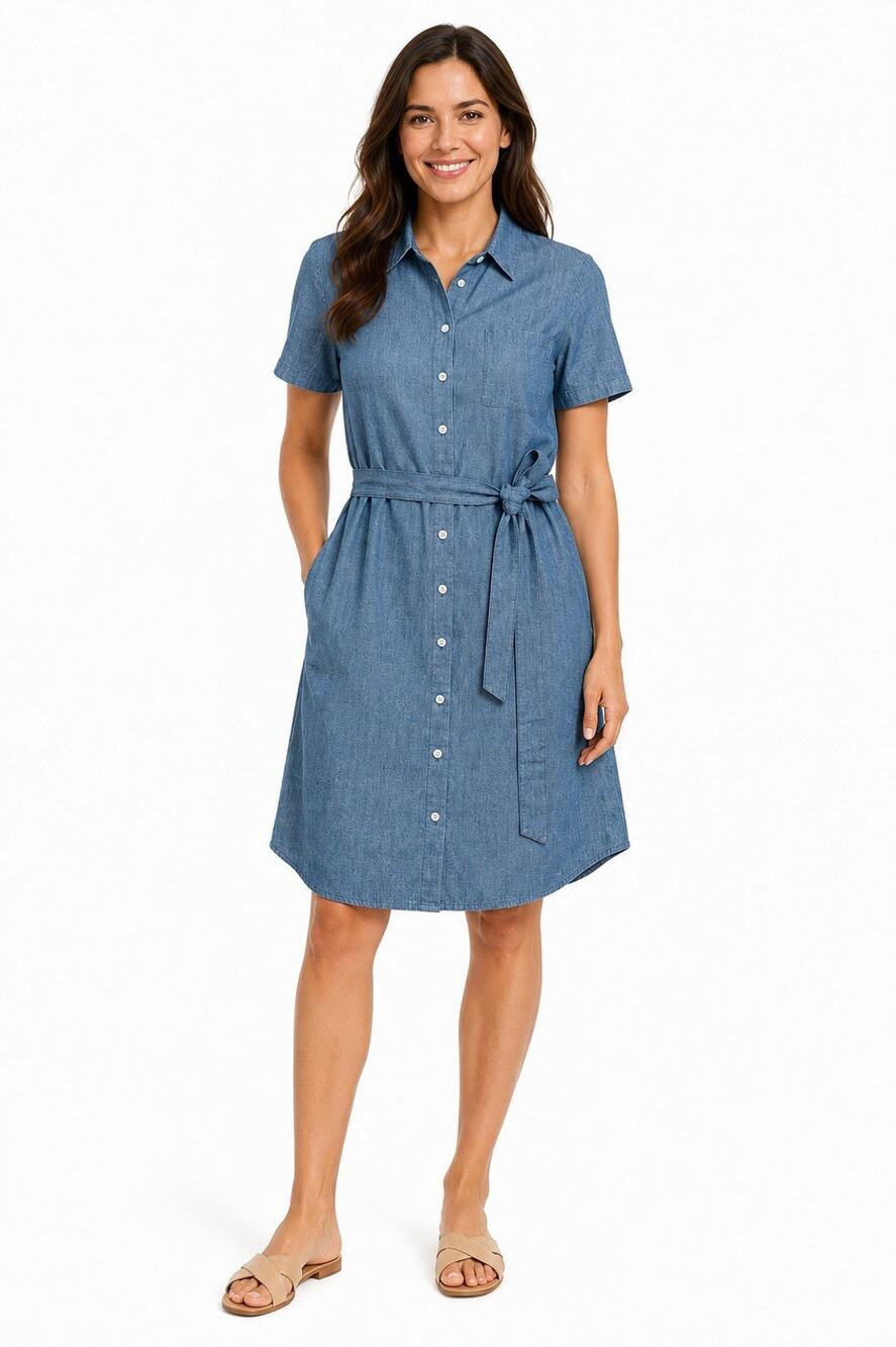 J.Crew Shirt Dress Women 12 Blue Denim Belt Staple Essential Sustainable Cotton